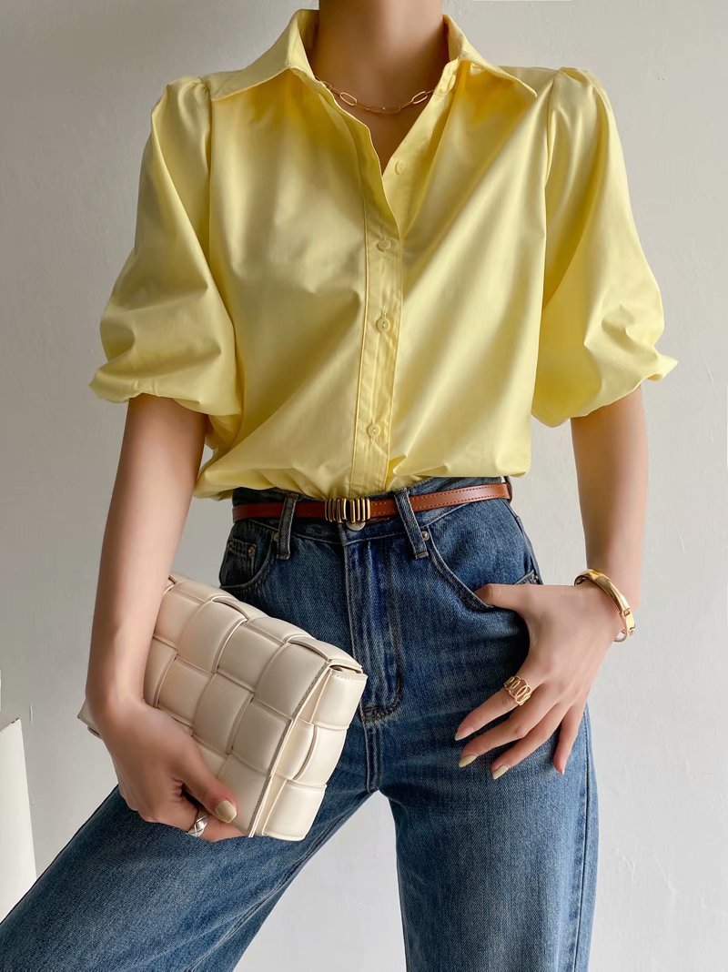 wholesale spring and summer new solid color shirt short sleeve top NSAM54120