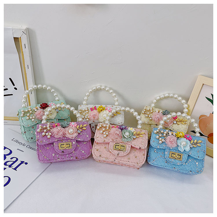 Girl'S Cloth Flower Bow Knot Cute Sequins Pearls Square Lock Clasp Crossbody Bag display picture 42