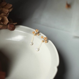 The beauty of the four seasons love you flowers natural pearl earrings earrings women's 14k gold and silver pin vintage fashion earrings