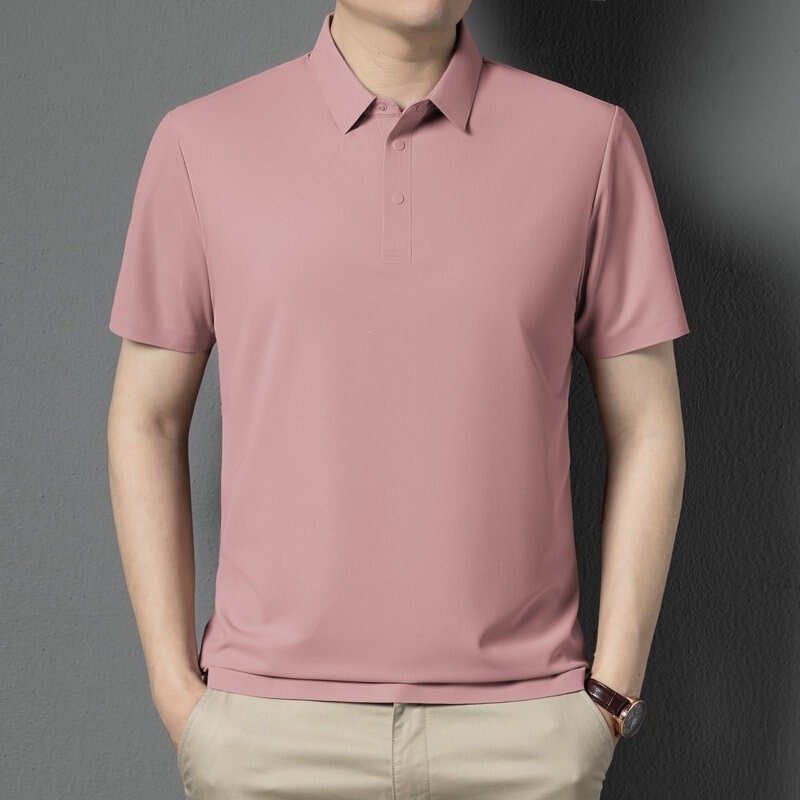 Simple Luxury Brand Men's High-Quality Pure Silk Solid Color Polo Shirt, New Summer Style Casual Business T-Shirt for Young and Middle-Aged People