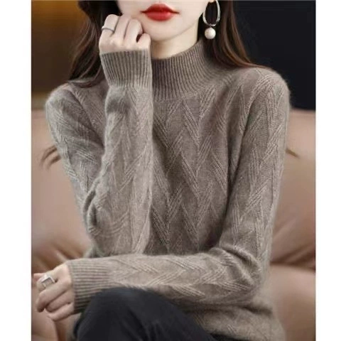 Осень и зима теплая 2023 Новый дизайн свитер с высоким воротом утолщенная вязаная женская однотонная простая майка