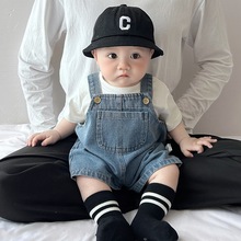 婴儿夏季套装宝宝衣服超洋气牛仔背带两件套帅气时髦男童外出服潮