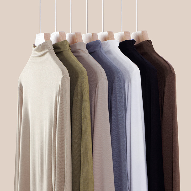 Half-High Pile Collar Women's Bottoming Shirt Spring & Fall Style with Long T-Shirt 2025 New Slim Fit Small Stand-Up Collar Bottoming Shirt for Women