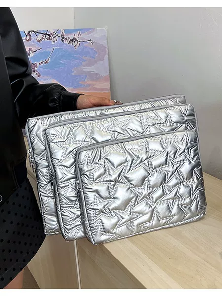 Lightweight Lazy Style Large-Capacity Embroidery Liner Bag Five-Pointed Star Personalized Pure Color Pleated Casual Shoulder Computer Bag