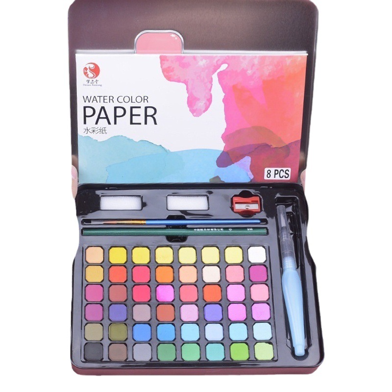 Cruz-frontera sólida acuarela pintura caja de hierro traje niños estudiante acuarela pintura de yeso muñeca pintura polvo pastel