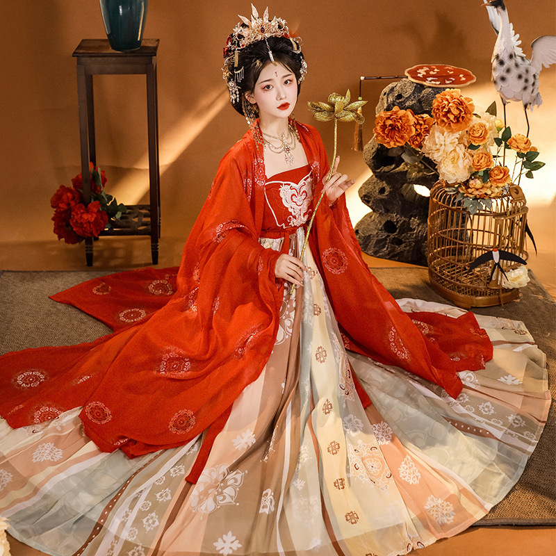 Tang original Hanfu women's restored Chinese-style embroidered Cheok skirt ancient costume fairy elegant spring, summer and autumn suit Tang original Hanfu women's restored Chinese-style embroidered Cheok skirt ancient costume fairy elegant spring, summer and autumn suit