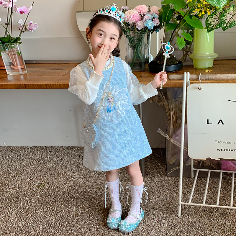 2025 가을 새 소녀 조끼 원피스 바닥 셔츠 투피스  아이샤 중소 어린이 세트 국경