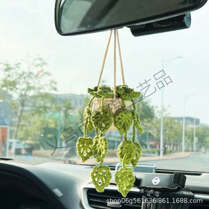 [완성 된 자동차 교수형] 안개 화이트 바구니 + 버들 그린 할로우 잎