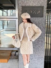 小香風羽絨套裝冬季新款時尚氣質名媛羊羔絨小外套半身裙兩件套裝