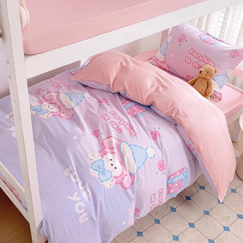 100 funda de edredón de niña de dibujos animados de algodón de una sola pieza funda de edredón de algodón 120x200 dormitorio de estudiantes individual pieza de tres piezas