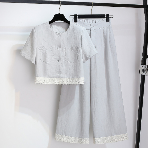 Lyocell Tencel linen short-sleeved shirt wide-leg pants for women…