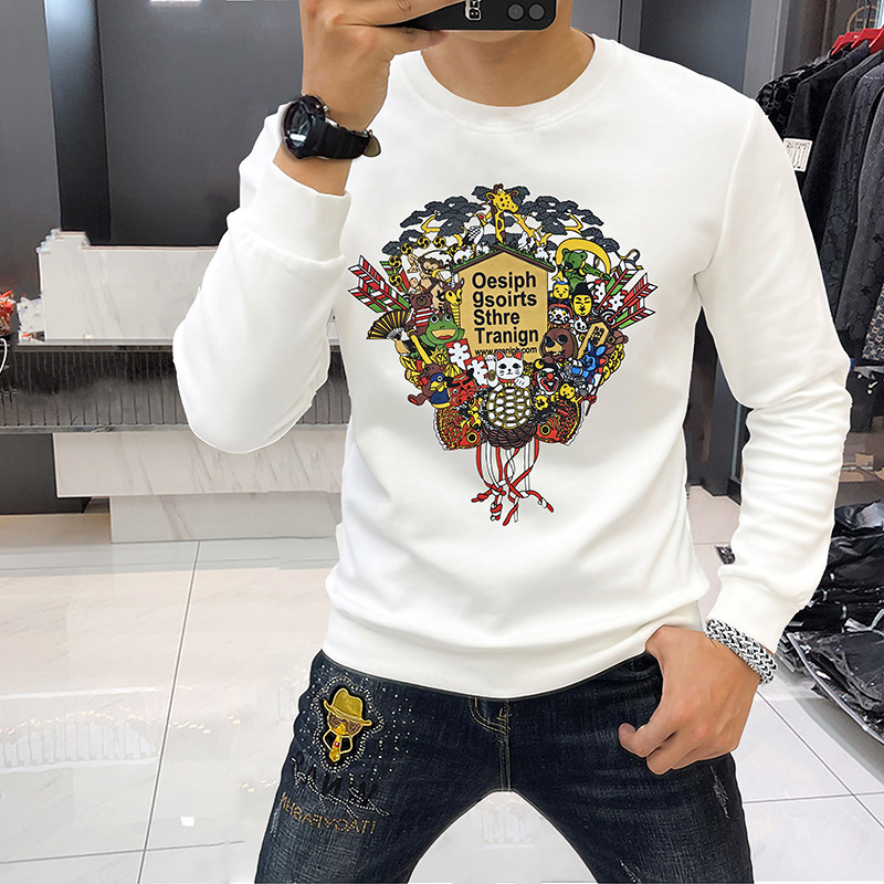 Sweat à capuche à col rond tendance pour l'automne et l'hiver, motif animal en peluche avec cinq bénédictions, combiné à la mode pour hommes_voghion.com