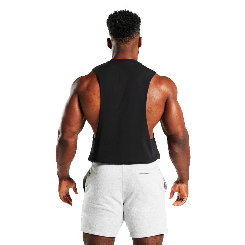 2024 Summer New Fitness Wide Tank Top Men's Solid Color Sports Casual Loose Shoulder T-shirt_vogarts.com