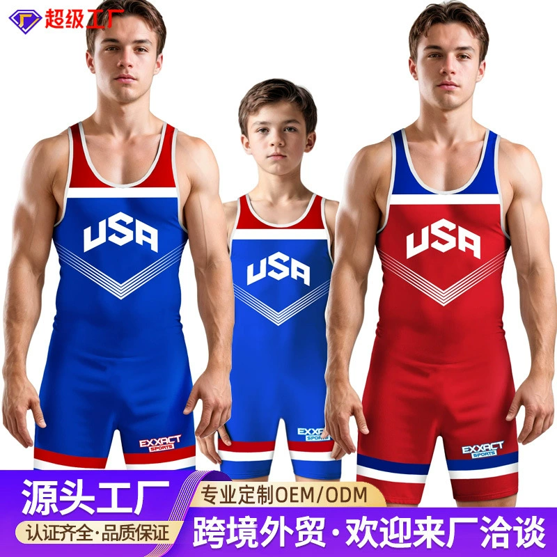 Борцовские костюмы для международной торговли, цельные мужские костюмы для фристайла, женская одежда для тяжелой атлетики, униформа для единоборств, тренировочные костюмы, на заказ