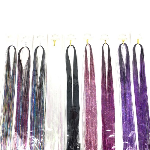 tinsel hair 94cm colorful shiny gold hair extensions wig laser gold and silver bling hair