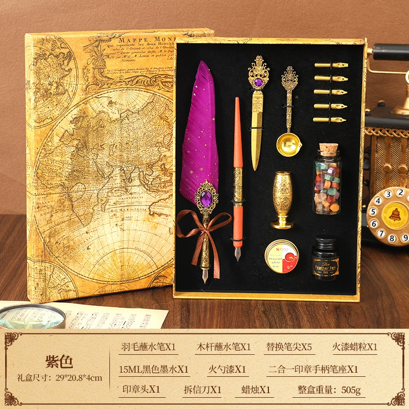 Writing brush, set, pen, with gem