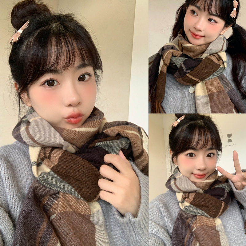清新格子围巾男女秋冬新款披肩日系学生仿羊绒保暖围巾批发跨境|undefined