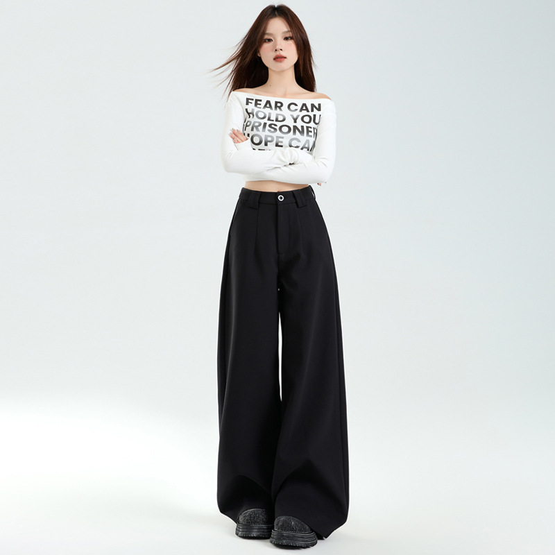 1233 summer new black simple loose slim suit pants high waist fashion wide leg pants casual pants for children