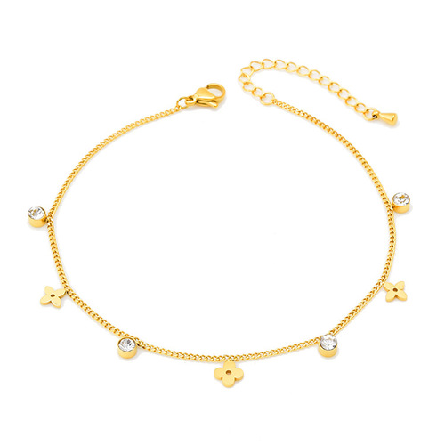Korean version of the new glossy flower zircon anklet 18k gold titanium steel jewelry non-fading beach girls anklet
