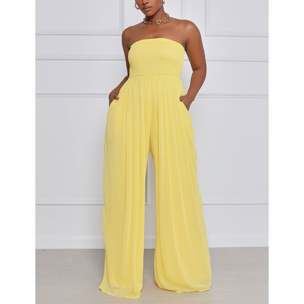 European and American Plus Size Amazon wish AliExpress ebay Sexy Strapless High Waist Solid Color Horn Jumpsuit for Women