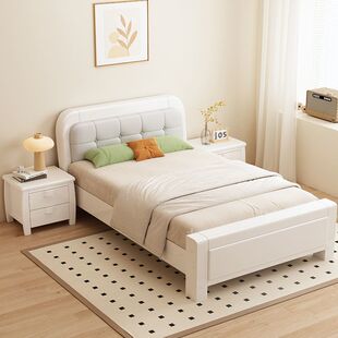 New Cream-Style Solid Wood Bed 1.12m Single Bed White Small Apartment Modern Simple Children's Upholstered Bed