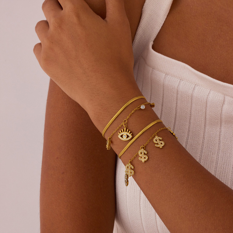 Cross-Border Popular Fashion Dollar Bracelet Carnival Dollar Pendant Bracelet High-End Light Luxury Stainless Steel Wholesale Women