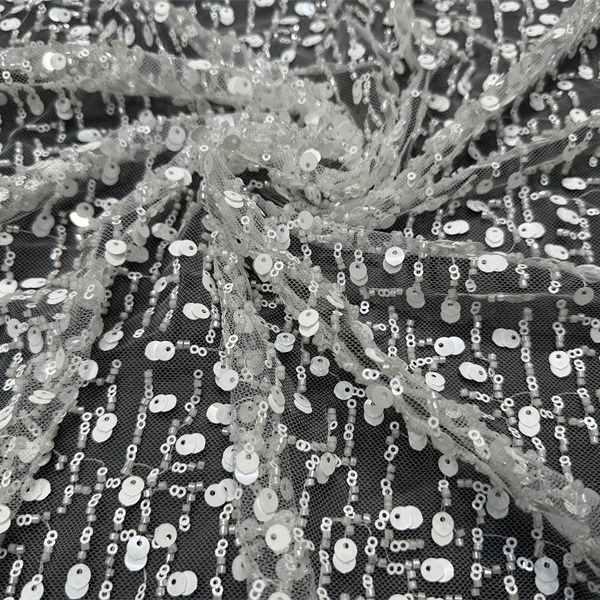 Fábrica al por mayor sequinilla bordada perlas tubo bordado tela de moda rendimiento de escenario ropa de vestir de alta calidad tela