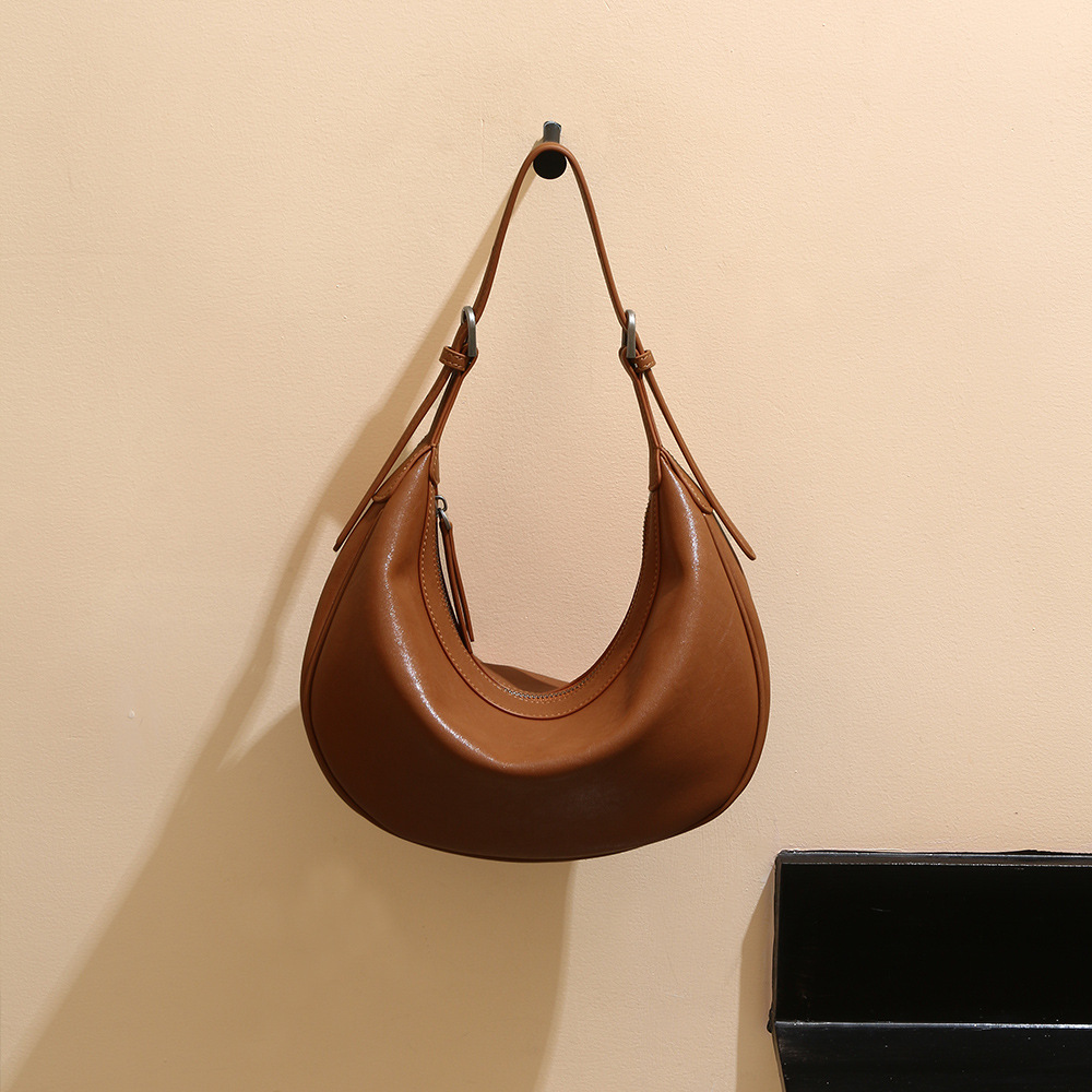 New Top Grain Vegetable-Tanned Leather Commuter Dumpling Bag, Luxury Genuine Leather Shoulder & Crossbody Bag For Women