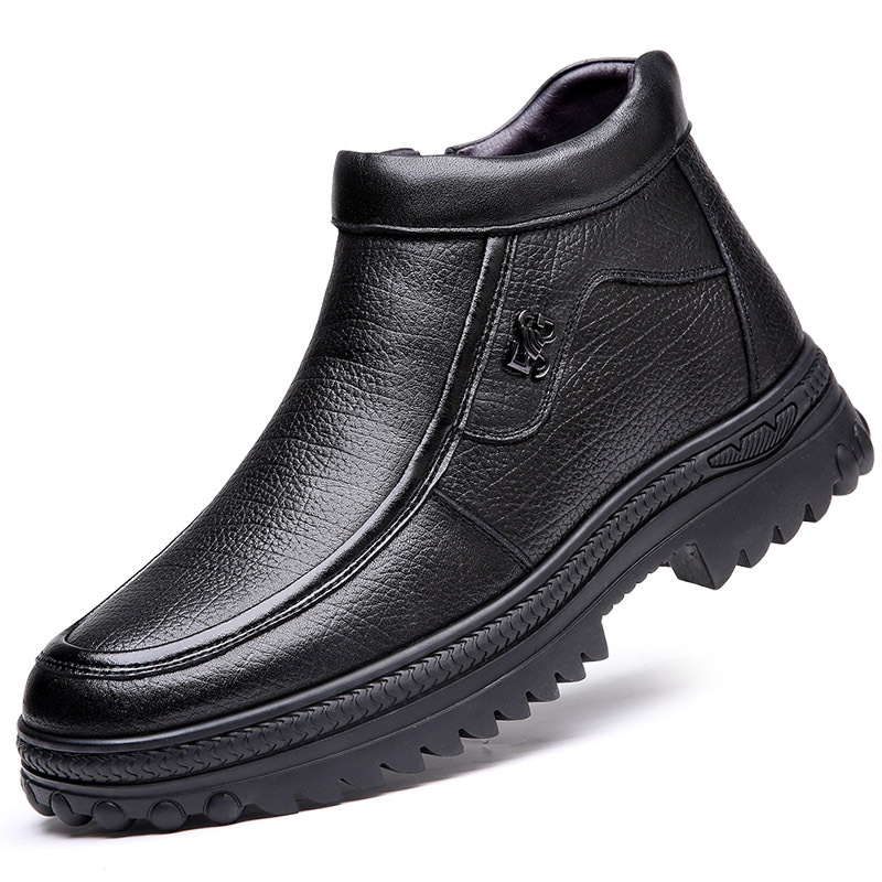 Zapatos de algodón para hombres de lana de invierno de primera capa de piel de vaca zapatos de cuero genuino cálido forrado de vellón zapatos de cuero del noreste de mediana edad y ancianos zapatos de hombre suaves