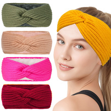 跨境秋冬欧美加绒针织发带交叉毛线运动头带时尚简约风编织头带