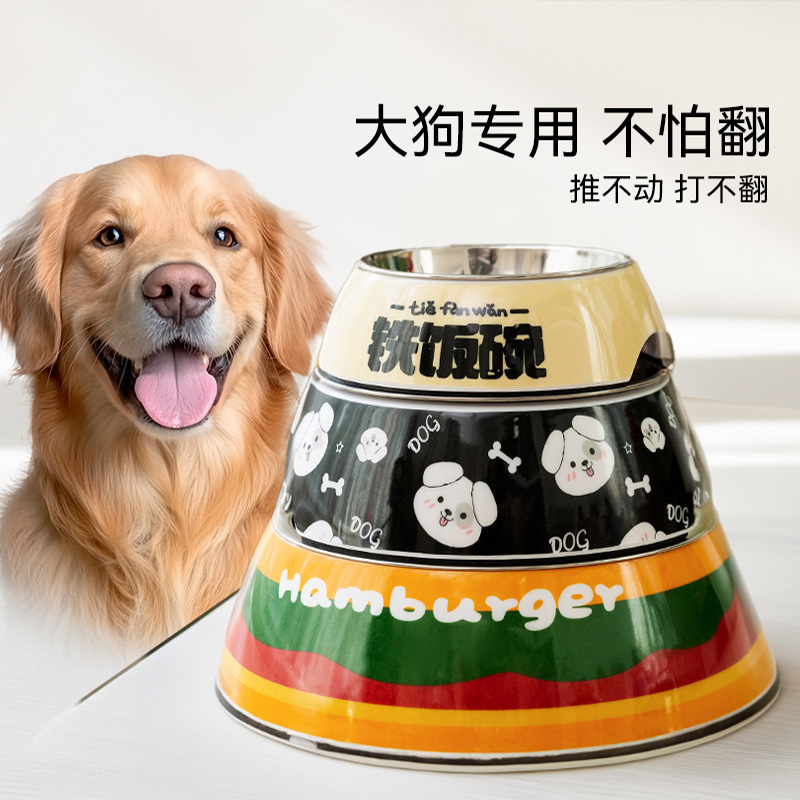Nuevos dibujos animados impresión de melamina perros de acero inoxidable un solo tazón para perros grandes de cabello dorado gran tazón para perros grandes tazón para gatos tazón para mascotas