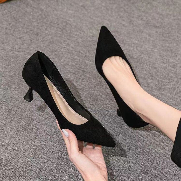 High-Heeled Shoes for Female Flight Attendants, Comfortable Soft-Soled Women's Shoes, Black Stiletto Heels, Professional Work Attire, Etiquette Mid-Heel Work Shoes for Women