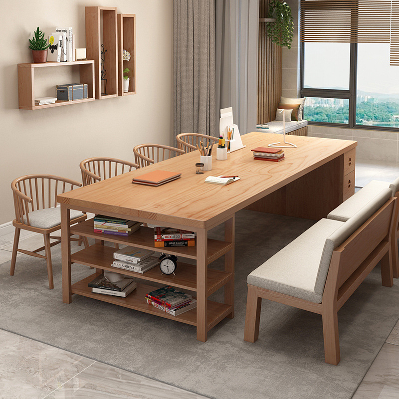 Nordic household solid wood large desk with drawer bookcase integrated study table living room long table multifunctional desk Nordic household solid wood large desk with drawer bookcase integrated study table living room long table multifunctional desk