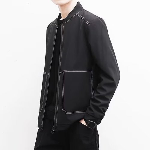 Men's Spring and Autumn Seasonal Color Blocking Jacket, Versatile Solid Color Top Zipper Open Style Waterproof Casual Jacket