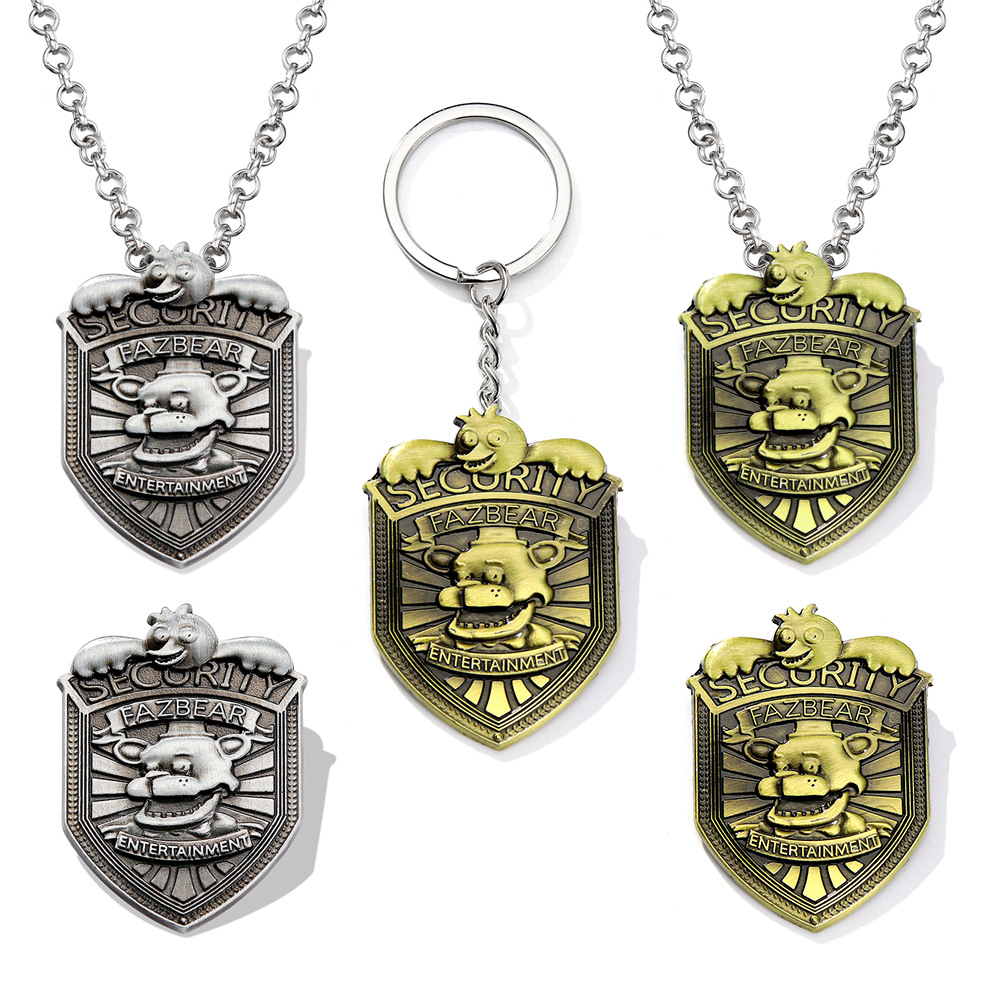 Cross-Border game peripheral toy bear brooch vintage bronze shield Halloween necklace pendant metal badge pin