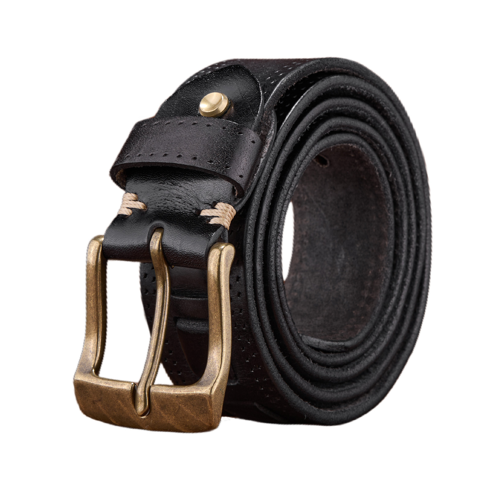 Cinturón marrón para hombres de alto nivel, cinturón de estilo nacional, cinturón de cuero de vaca, estilo retrógrado de estilo americano para hombres, cuero de cintura.