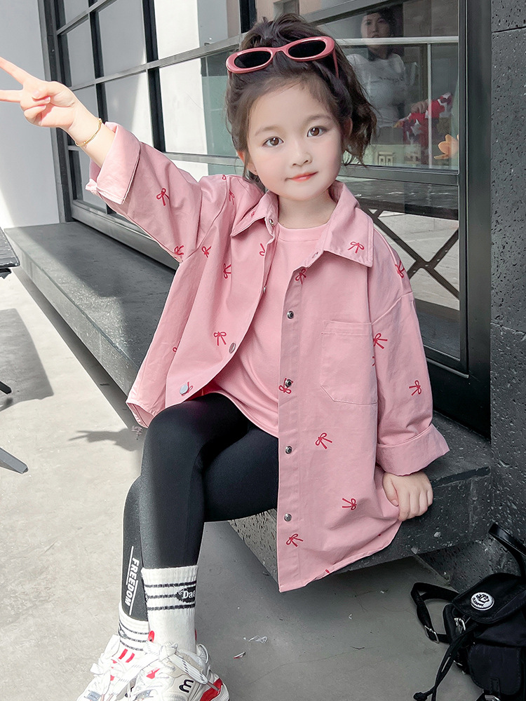 Camisas de arco de niñas primavera y otoño 2025 nuevo vestido de otoño infantil camisa de manga larga de bebé chaqueta de otoño