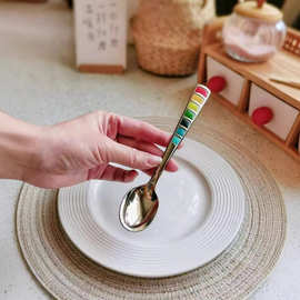 高颜值七彩珐琅不锈钢儿童吃饭勺子甜品勺质感汤匙调羹喝汤勺子
