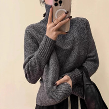 2025冬半开领拉链羊毛衫女套头翻领宽松慵懒风毛衣针织打底衫显瘦
