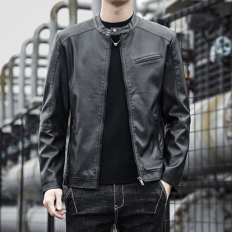 Men's Clothes Top Leather Jacket Pu Leather Soft Leather Men Autumn And Winter Light Business Casual Stand Collar Simple Men_voghion.com