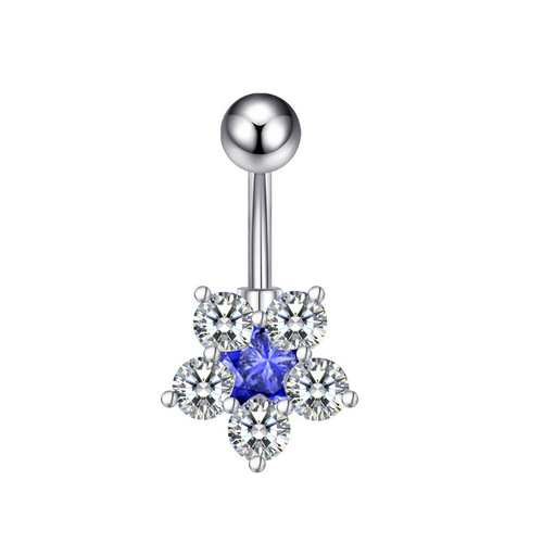 Korean fashion flower navel ring wholesale three-color zircon optional five-star wholesale dropshipping source