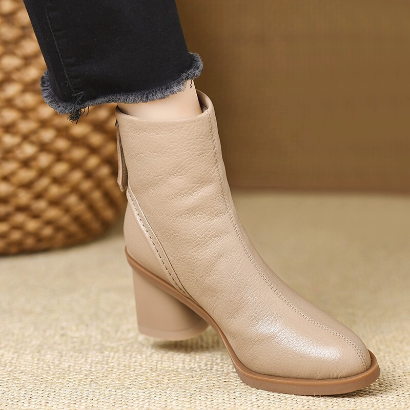 Cashmere Wool Warm Snow Boots Winter New Soft Back Zipper Thick Heel Ankle Boots Round Toe Slim Look Martin Boots