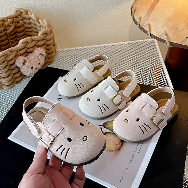 2025 Summer Girls' Soft Sole Indoor and Outdoor Beach Shoes Korean-style Birkenstock Sandals Children's Breathable Cat Toe Shoes