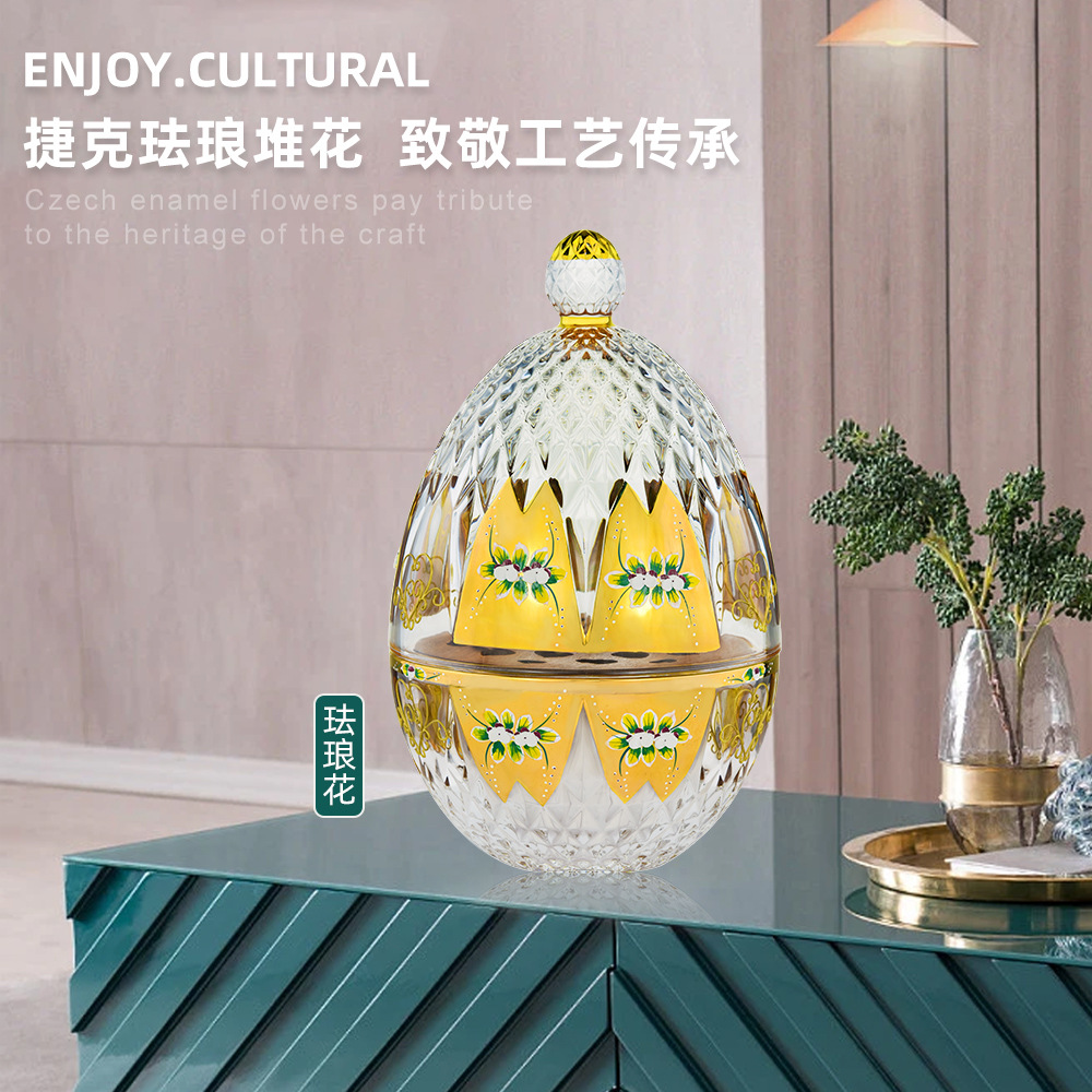新款心境蛋套装水晶玻璃轻奢刀叉勺家用收纳套装描金轻奢家居摆件