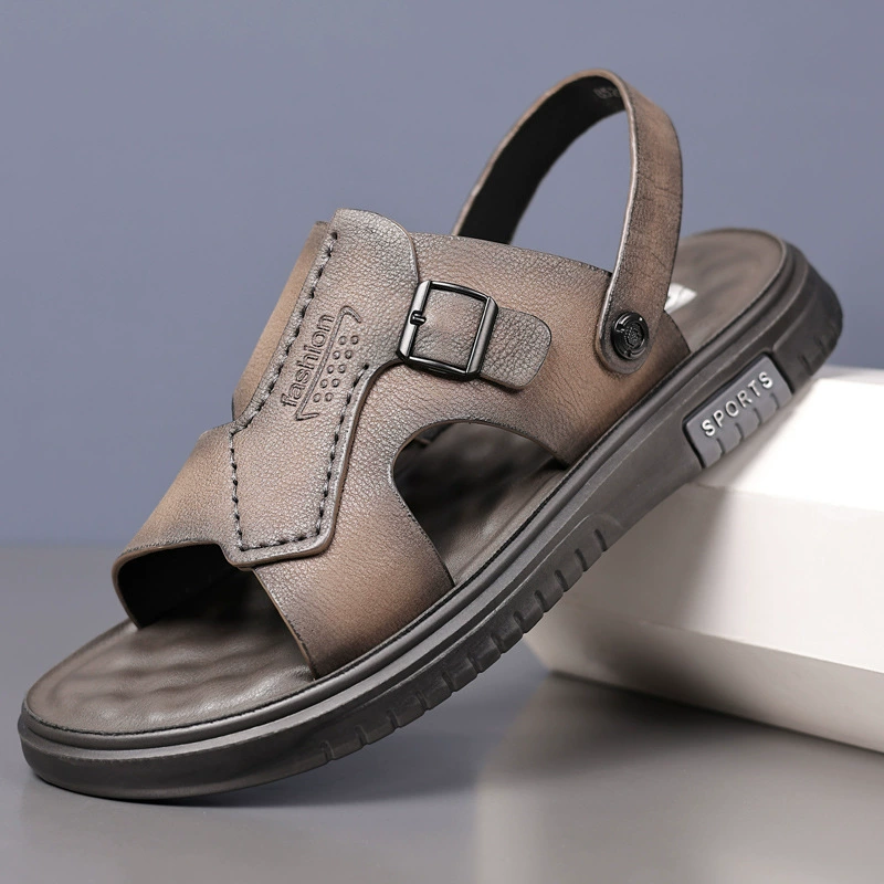 Men's summer sandals, wear-resistant leather beach footwear, beach slippers