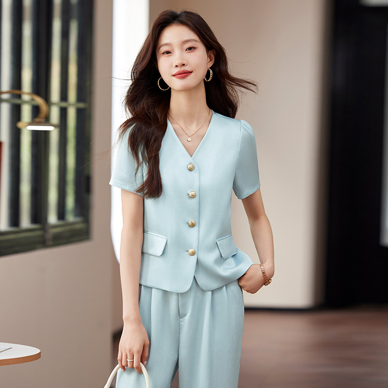 Summer New Fashion Loose Casual All-match Business Suit Women's Suit Senior Sense Technician Foot-bathing Two-piece Tooling