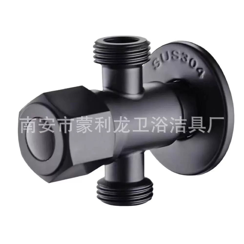黑色不锈钢铜芯一进二出三角阀 马桶热水器止水双用不锈钢角阀