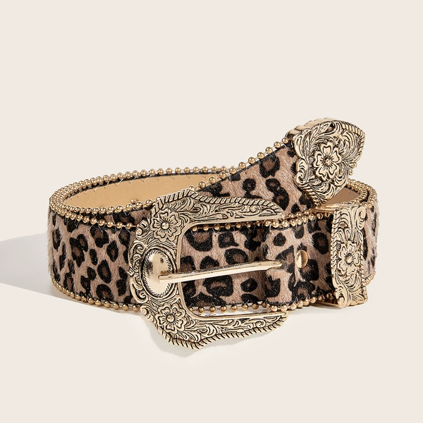 Dark brown leopard print C (one type) ingot buckle length 103