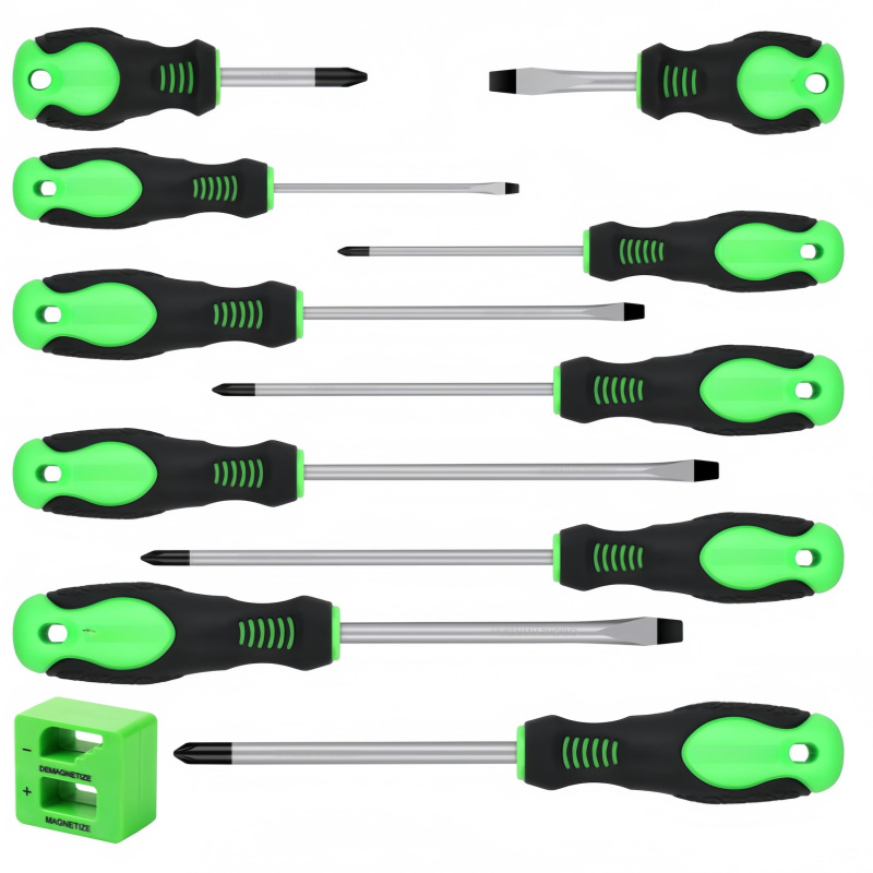 Ke Lai Ao 11pc Mushroom Head Magnetic Screwdriver Set with Magnetizer Demagnetizer (Repair kit) - 11pc-mushroom-head-screwdriver-green