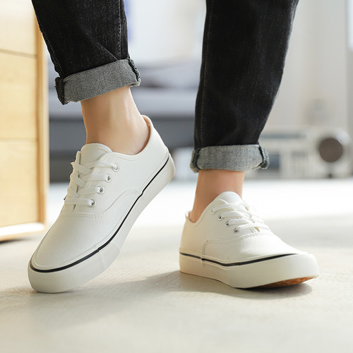 Spring new men's low-cut canvas shoes, trendy and versatile white shoes, Korean style breathable student sneakers for men and women